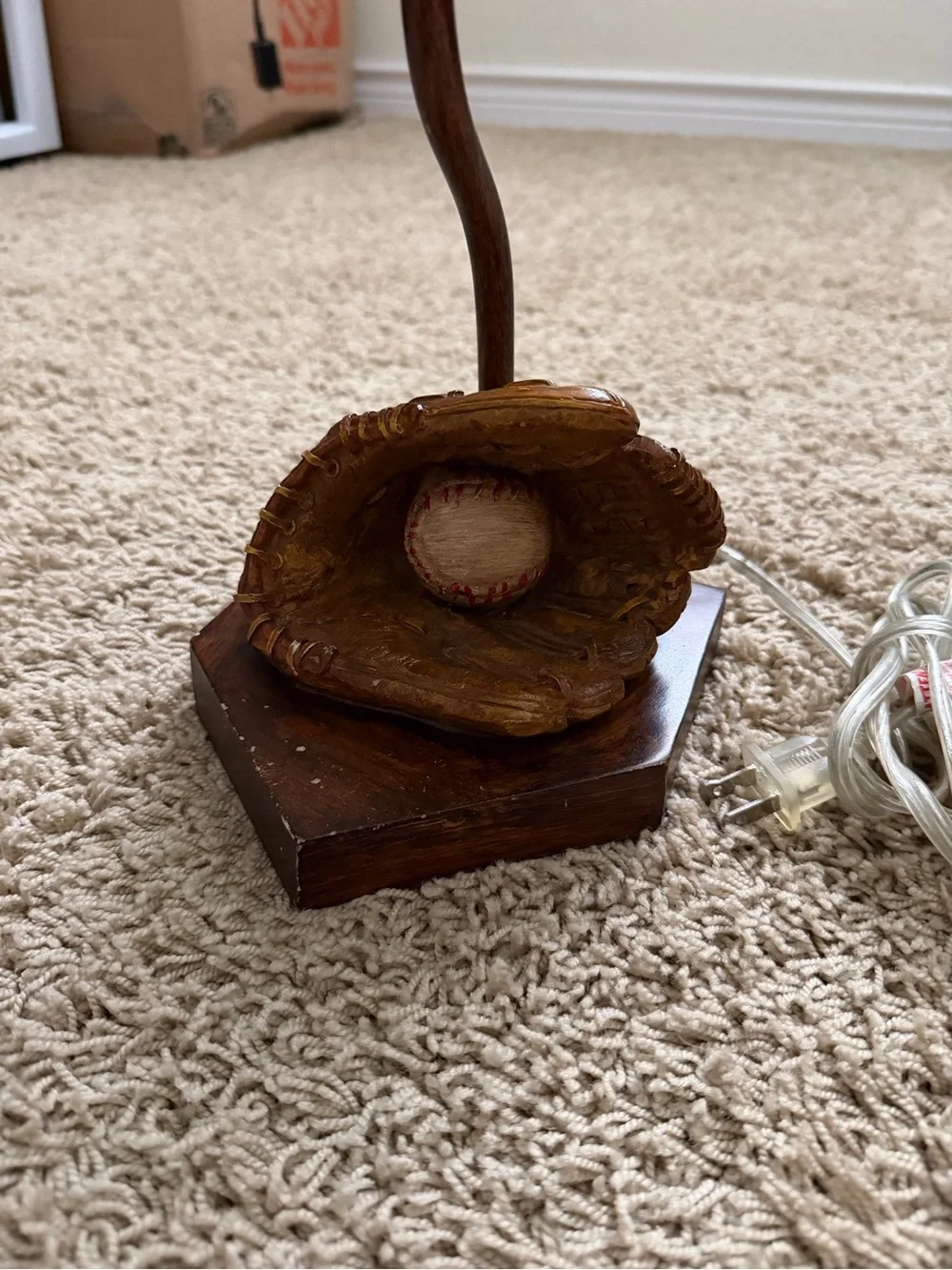 Vintage Baseball Lamp Ball and Glove Base Desk Top Dresser Sports (Tested)